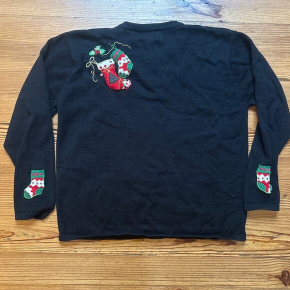 Terazzo black Christmas knit cardigan stocking mistletoe sweater SIZE M - Picture 5 of 5